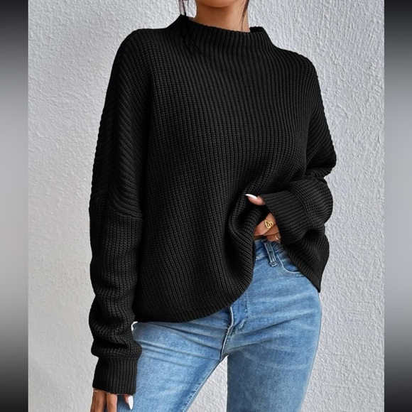 Cozy Oversized Mock Neck Long Sleeve Ribbed Knit Sweater Top - Picture 7 of 8